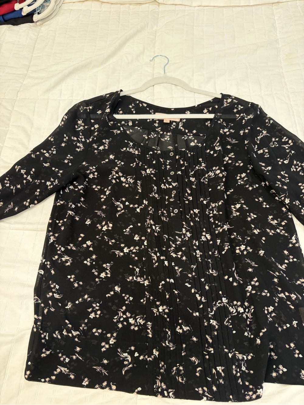 Philosophy Black Blouse with White and Cream Floral Print